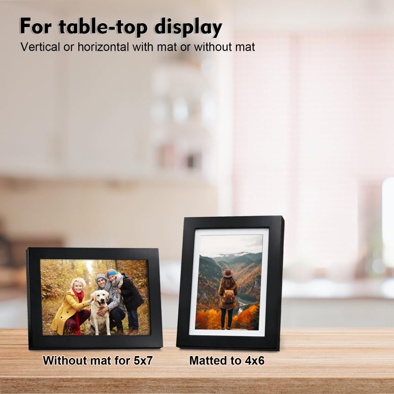 KINLINK 5x7 Picture Frame Black, Solid Wood Frames 5x7 with Acrylic Plexiglass for Pictures 4x6 With Mat,Tabletop and Wall Display, 5 x 7 Picture Frame Set of 4 - Image 4